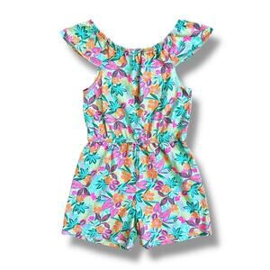 Primark Cares Romper Girls 7–8 Tropical Floral Cotton Flutter Sleeve Summer